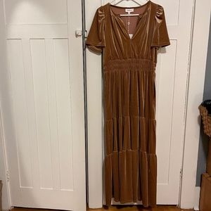 Bohme Marlowe velvet maxi dress in taupe